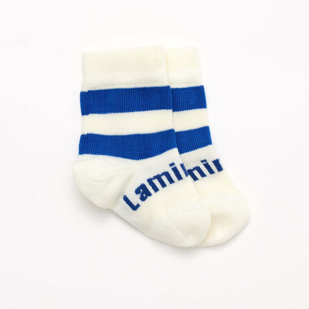 Merino Wool Crew Socks | BABY | Holland in natural with blue stripes for infants.