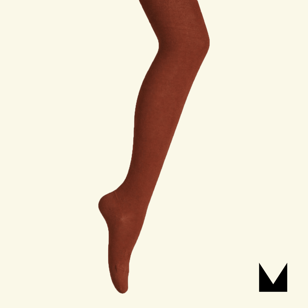 MOSEY Organic Cotton Flat Knit Tights for women in warm Brick color showcasing a smooth leg silhouette.
