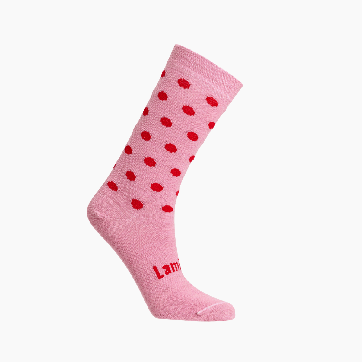 Merino Wool Crew Socks for Child in cherry with red spots, perfect for school and play.
