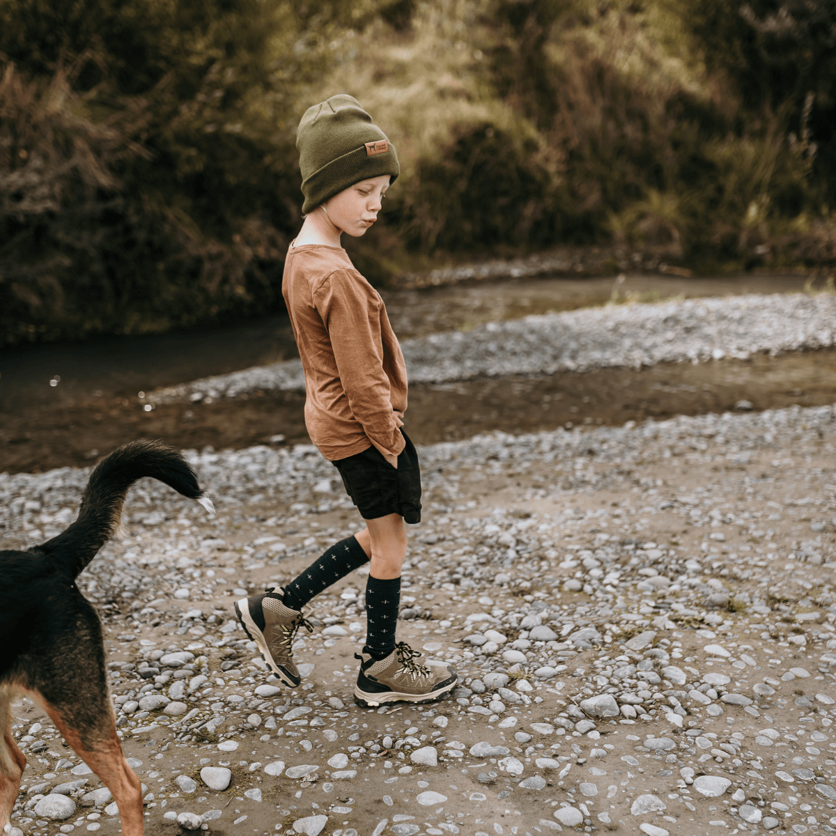 child wearing knee high merino wool socks aus