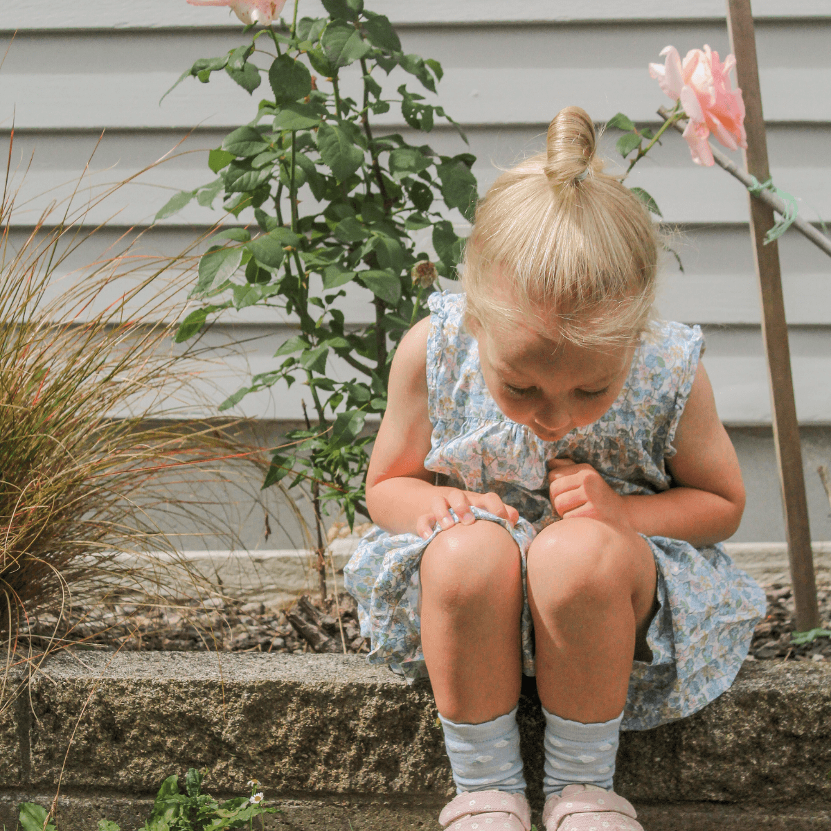 child wearing blue floral merino wool socks aus