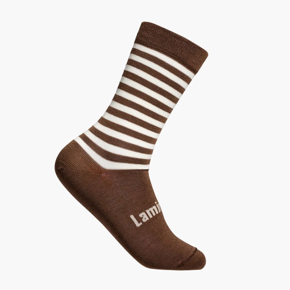 Brown and Natural striped merino wool crew socks for Men