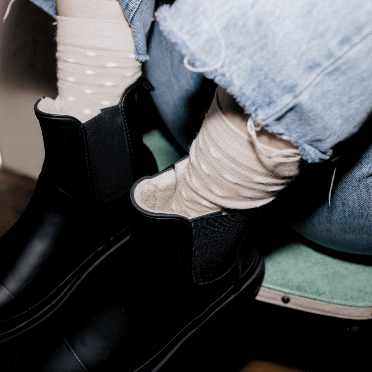 merino wool crew socks for woman in oatmeal with natural spots au