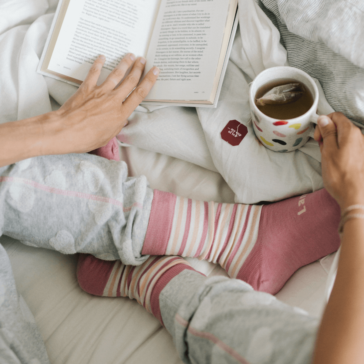 pink and peach striped merino wool socks