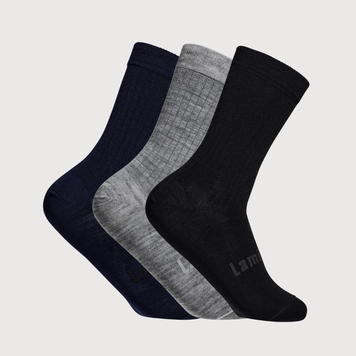 Bundle of 3 pairs of mens merino wool crew socks navy grey black