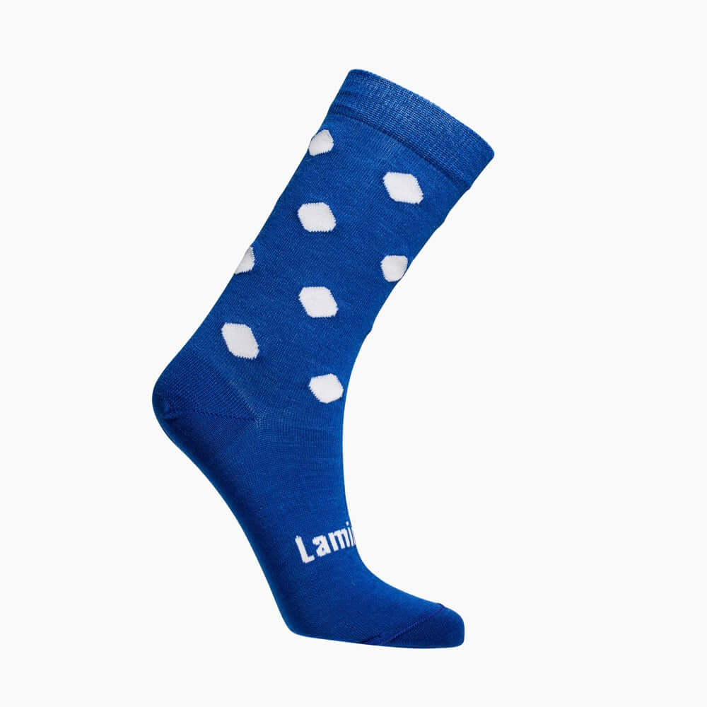 Merino Wool Crew Socks | WOMAN | Luna - Blue and white spotted merino wool crew sock for women.
