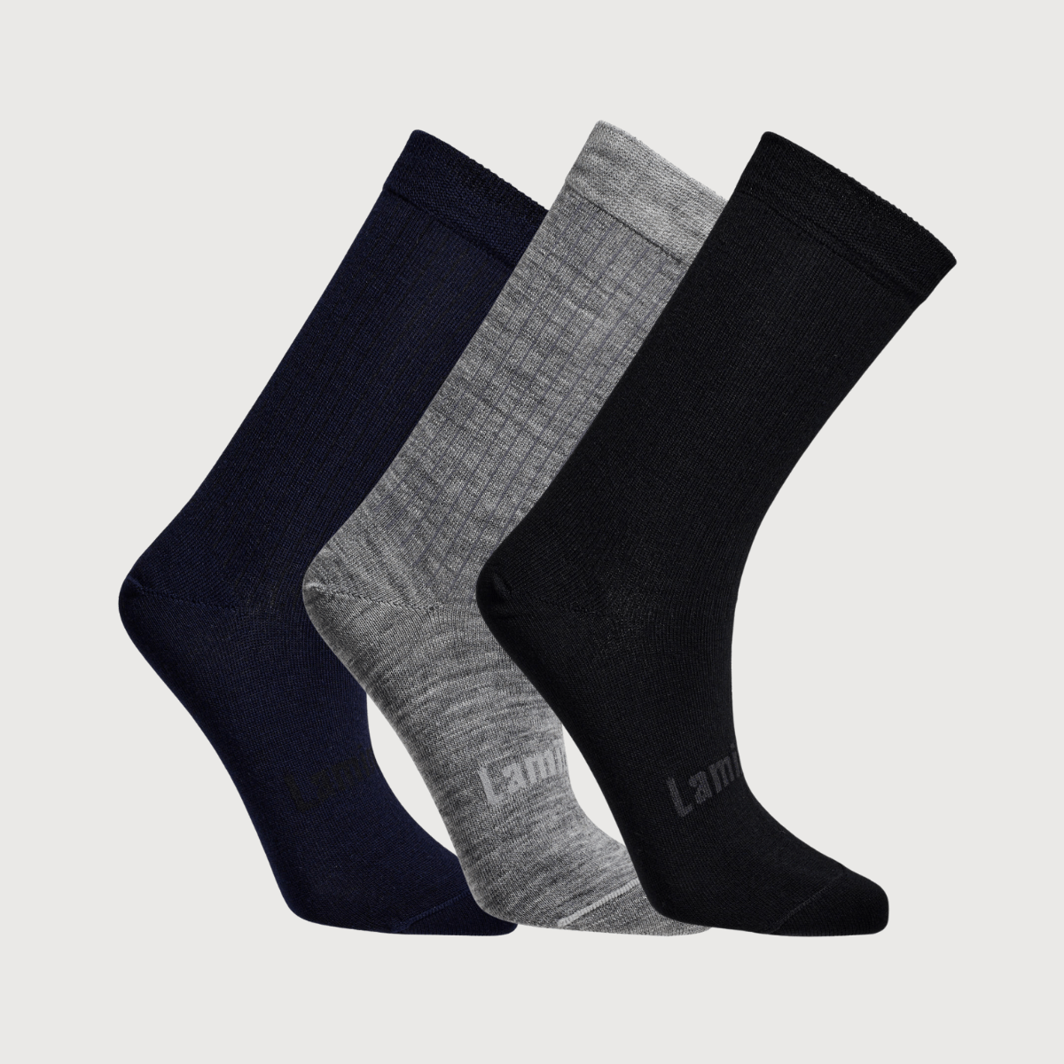 Bundle of 3 pairs of child merino wool crew socks navy grey black