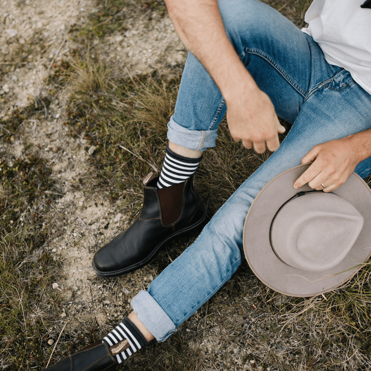 Merino wool comfort socks with roll top crew grey and natural stripes for men au