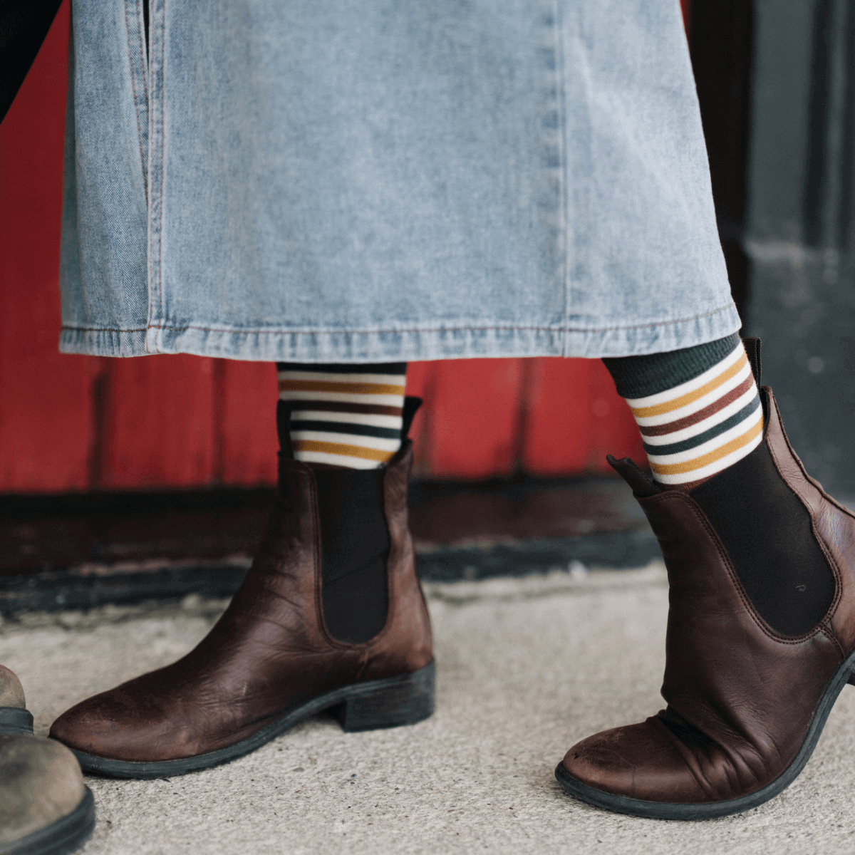 merino wool socks woman striped green, white, brown mustard au