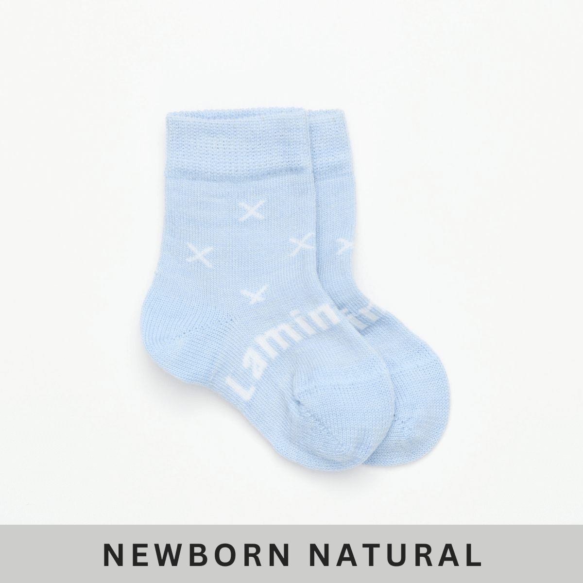 Merino Wool Crew Socks for Baby in Beau - Light Blue with Natural Cross pattern