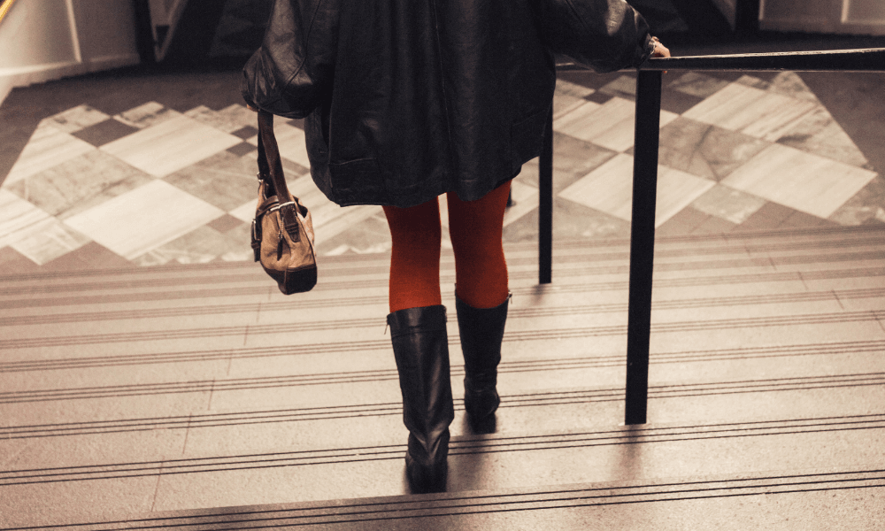Woman wearing merino wool tights by Lamington