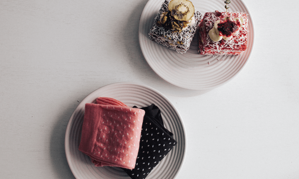 Delicious Lamington cakes on plates