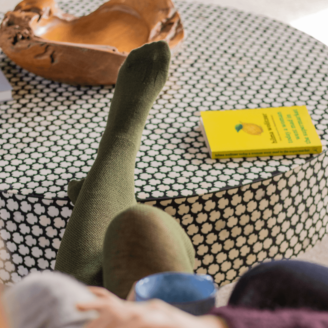 Merino Wool Textured Knit Tights in moss green color, showcasing texture and warmth for stylish dressing.