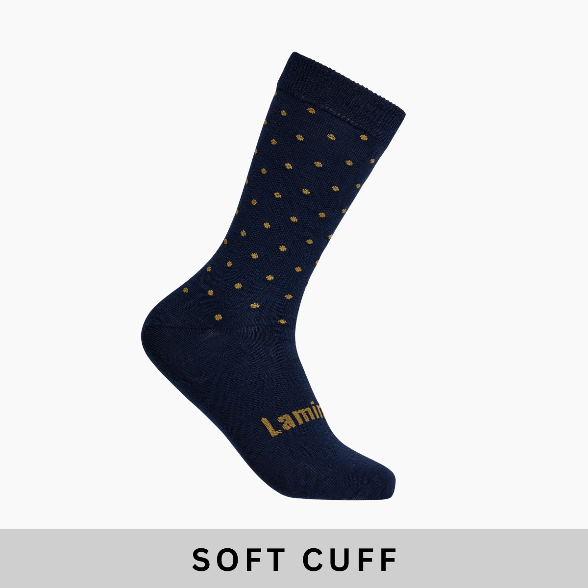 Merino Wool Soft Cuff Crew Socks featuring oxidised yellow spots, ideal for comfortable all-day wear for men.