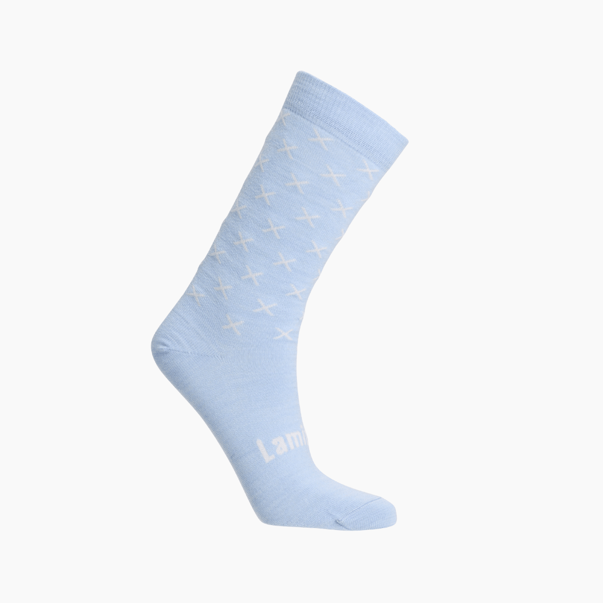 Merino Wool Crew Socks in Light Blue with Natural Cross pattern for Woman | Beau