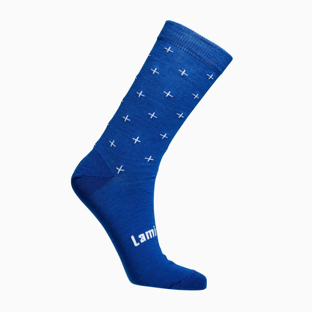 Merino Wool Crew Socks | CHILD | Hampton - Blue and White Crosses design for children, New Zealand made, size included.