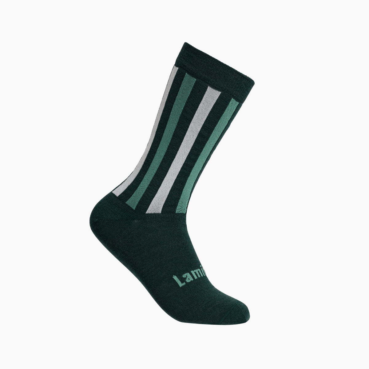 Merino Wool Crew Socks for Men in Flax featuring vertical stripes in black, natural, and green.