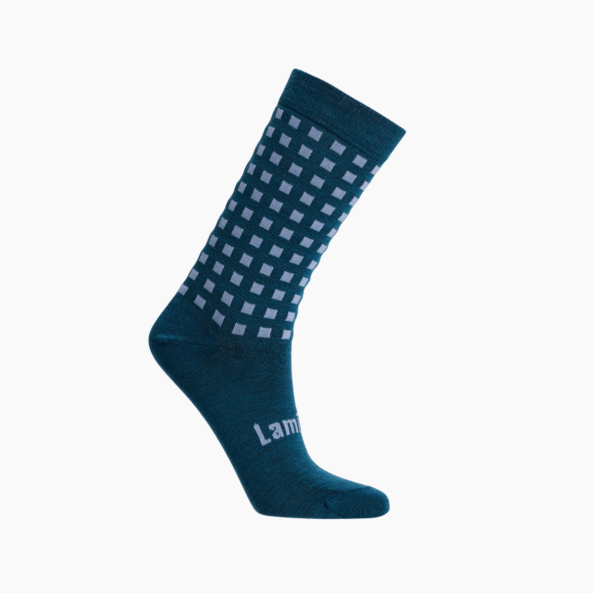 Merino Wool Crew Socks - deep teal with light blue grid design, perfect for kids' school and play.