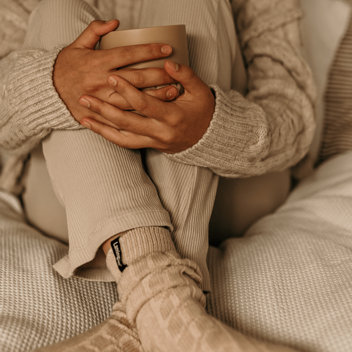 woman wearing cosy merino wool socks aus