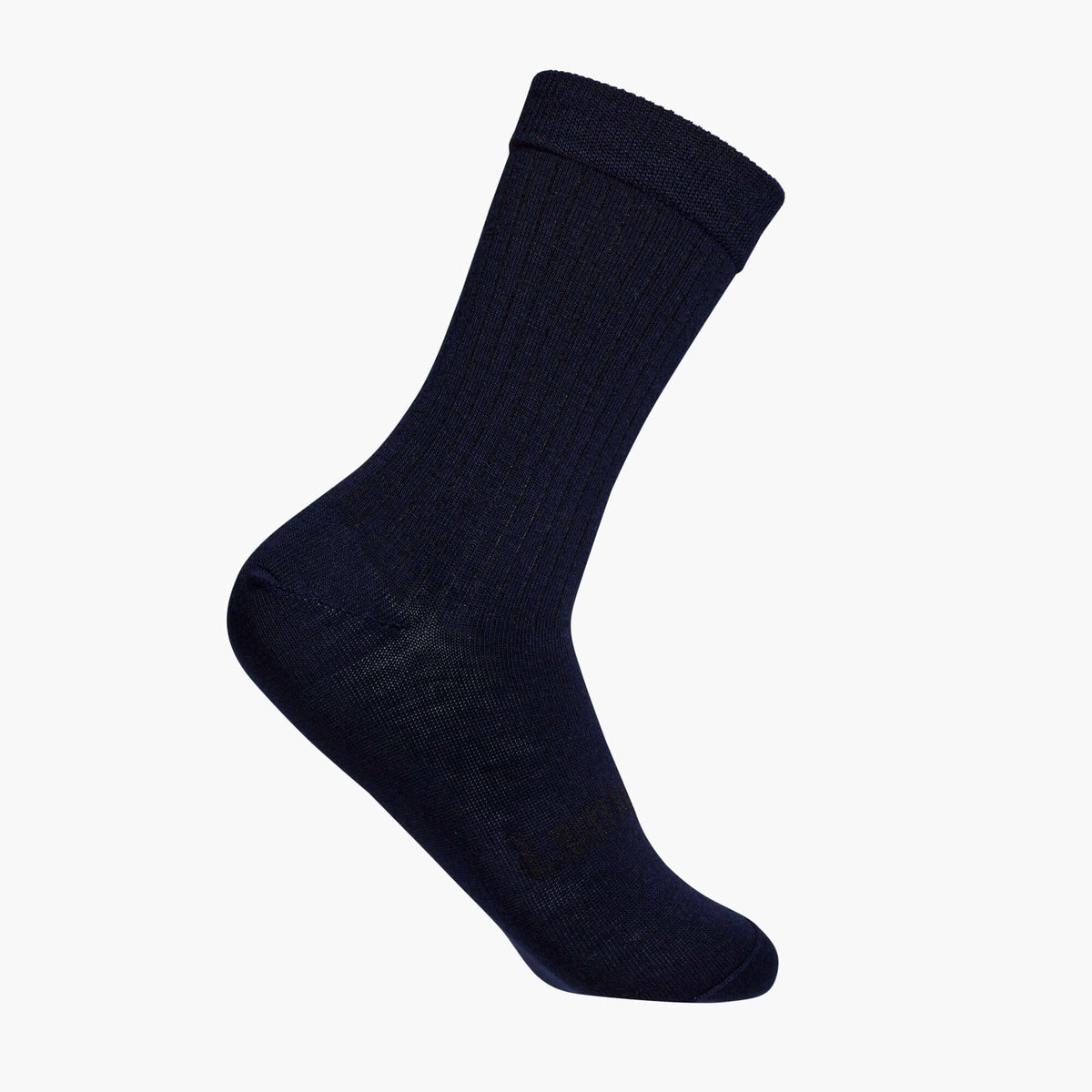 Merino Wool Soft Cuff Crew Socks in navy color, featuring a soft cuff and ribbed design for comfort and style.
