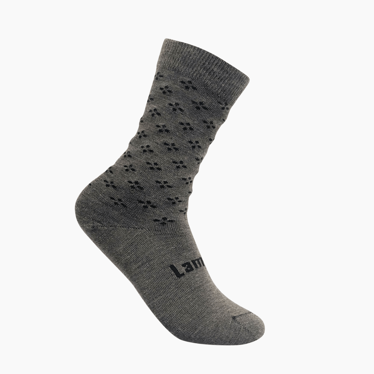 Merino Wool Crew Socks for Men in Tussock with a grey base and black tear drop cross pattern