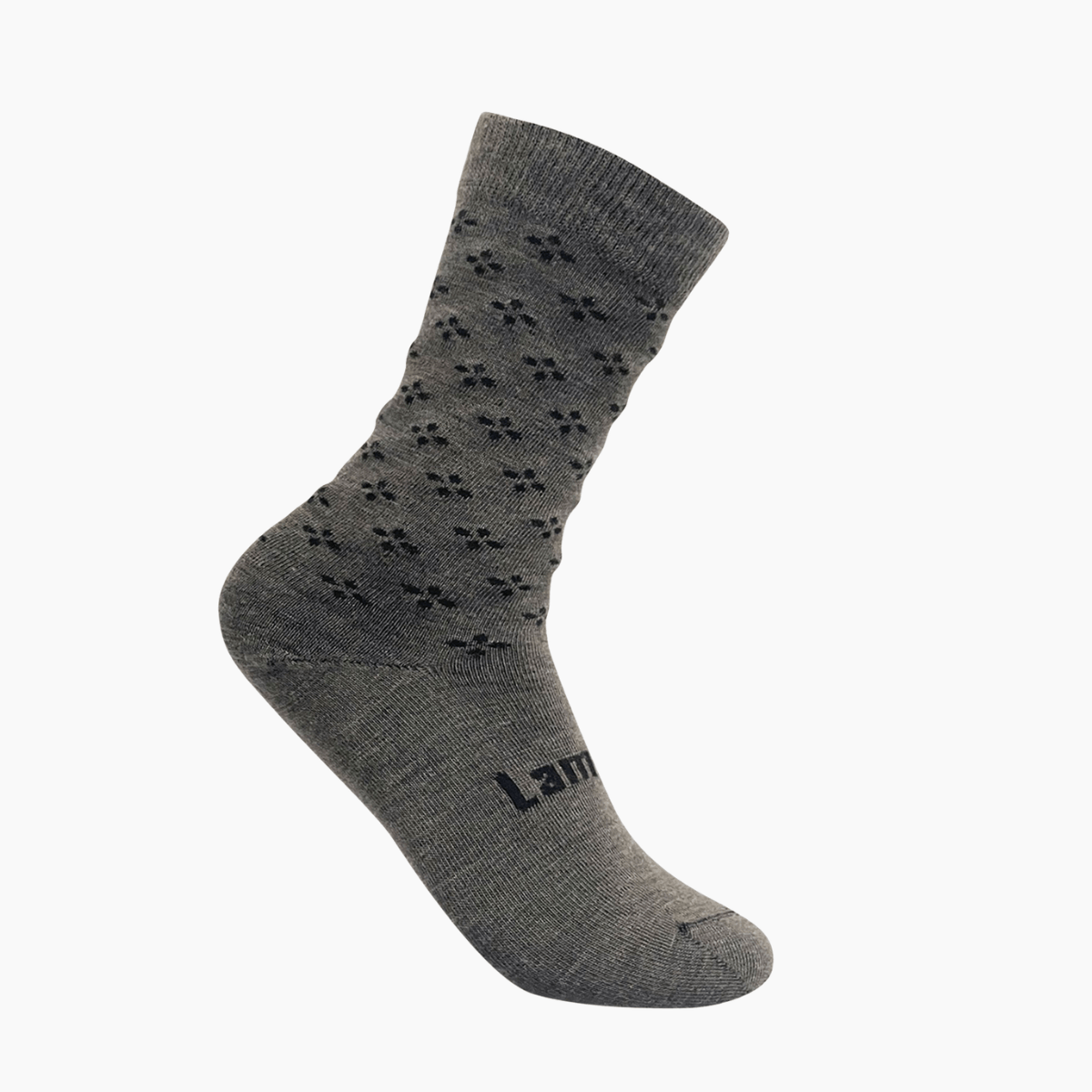 Merino Wool Crew Socks for Men in Tussock with a grey base and black tear drop cross pattern