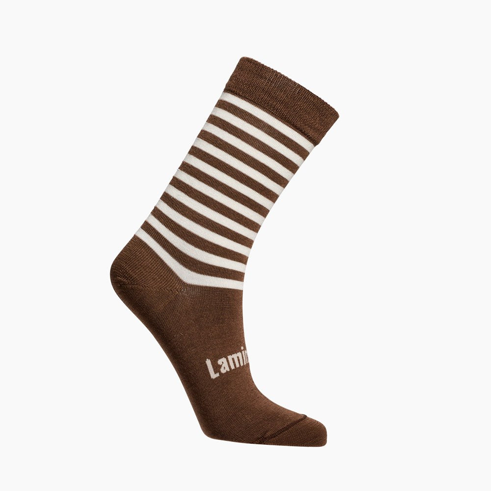 Brown and Natural striped merino wool crew socks for Women AUS
