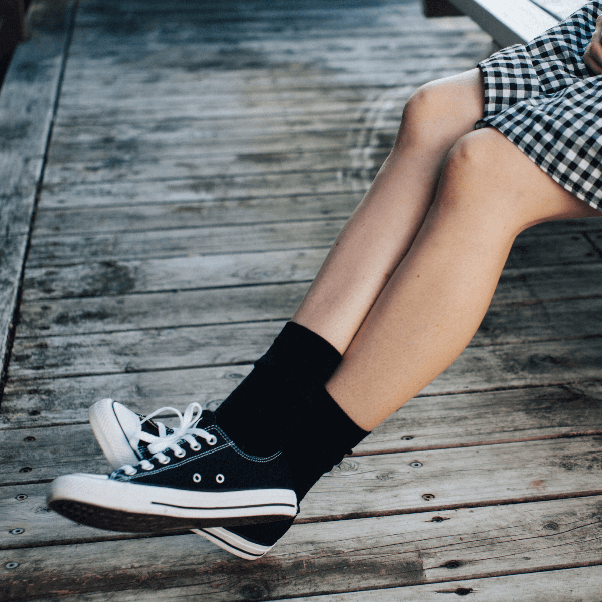 woman wearing black crew socks merino wool aus school