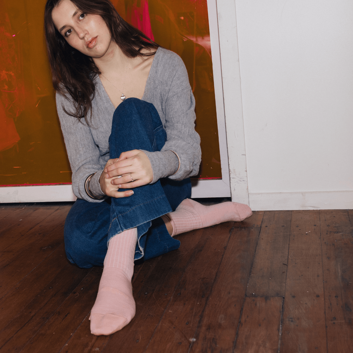 blush pink merino wool crew socks for women aus