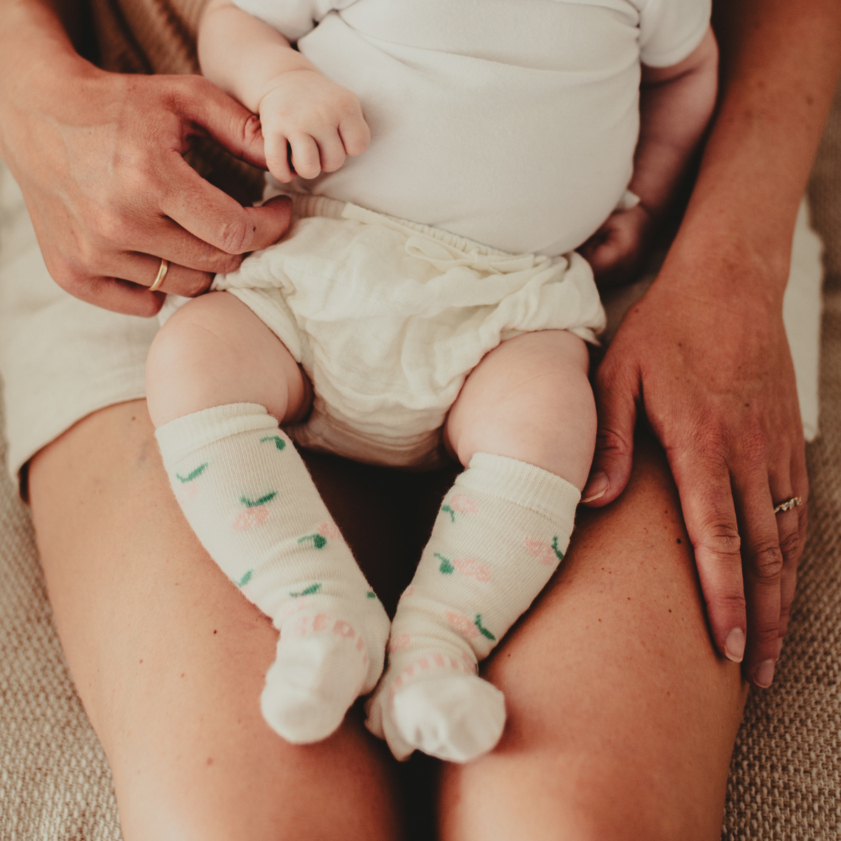 knee-high baby socks merino wool roses girl aus