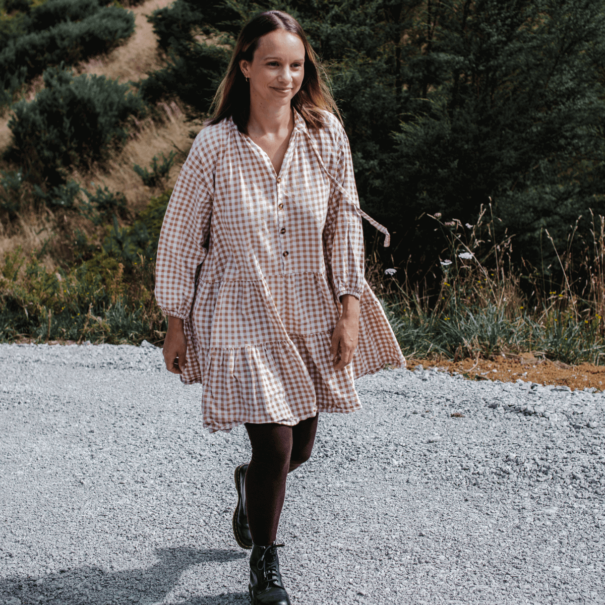 woman wearing brown merino wool tights aus