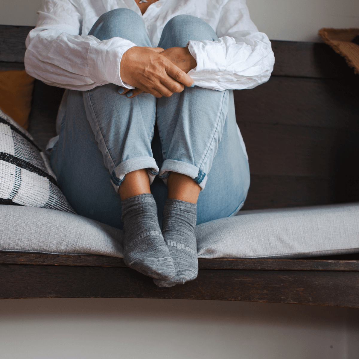 grey rib ankle socks merino wool for women and children aus