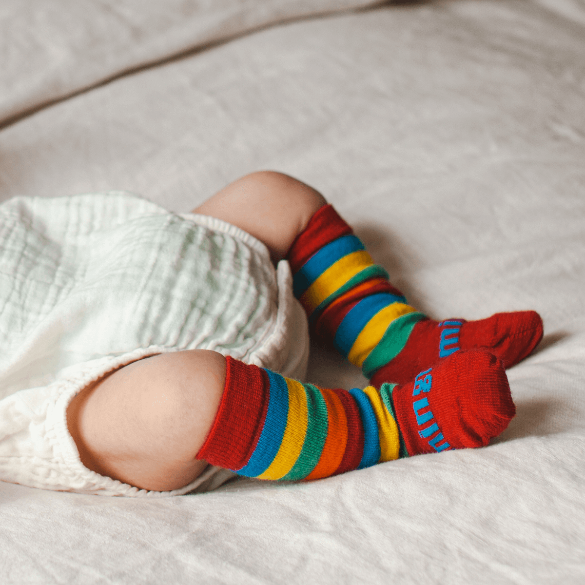 merino wool baby socks rainbow knee-high